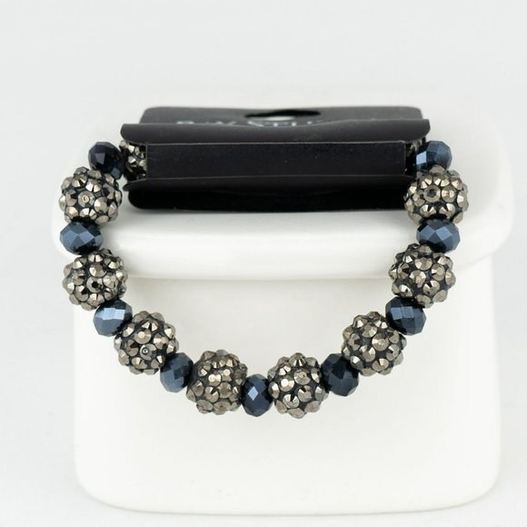 Sparkle Gunmetal Beaded Stretch Bracelet Dark Blue Grey Bay Studio New Navy - Picture 2 of 3